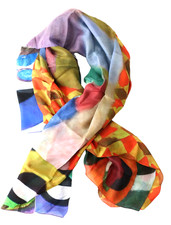 ITALCA of Italy Sheer Geometric Multicolor 100 Silk Shawl Wrap Scarf New Tag
