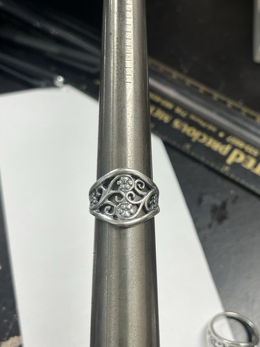 Sterling Silver 925 Ring with Filigree Floral and Paw Print Band Size 9 Dog Cat