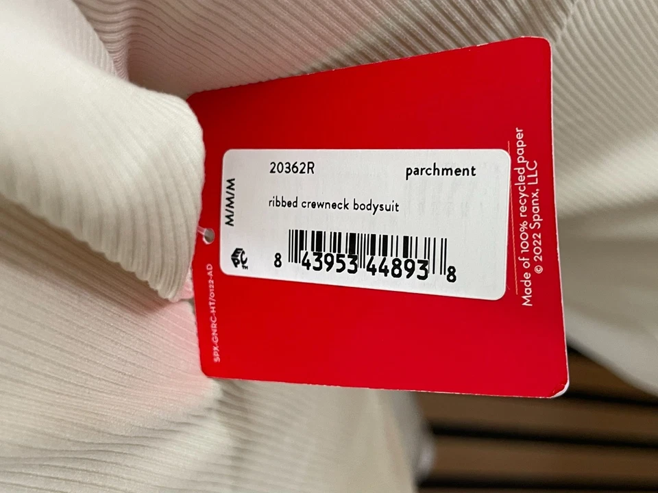 Spanx Suit Yourself Women's M Ivory Bodysuit One Piece Ribbed Crew Neck Summer - Image 4 of 4