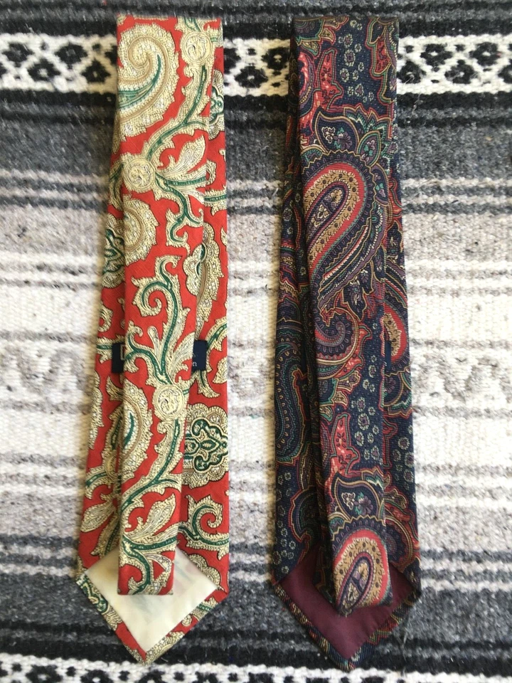Vintage Polo Ralph Lauren Paisley Linen / Silk Neckties Tie Lot USA 3.5" - Image 3 of 4