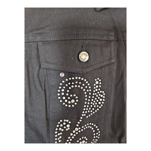 Quacker Factory Black Rhinestone Western Denim Style Vest Lg - Picture 4 of 8