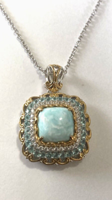 Gems En Vogue Palladium Silber Larimar Dauphine Apatit Anhänger Halskette Neu