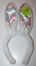Happy Go Fluffy EASTER Bunny Ear Headband w Floral Print 6" Ears 11" Total - NWT