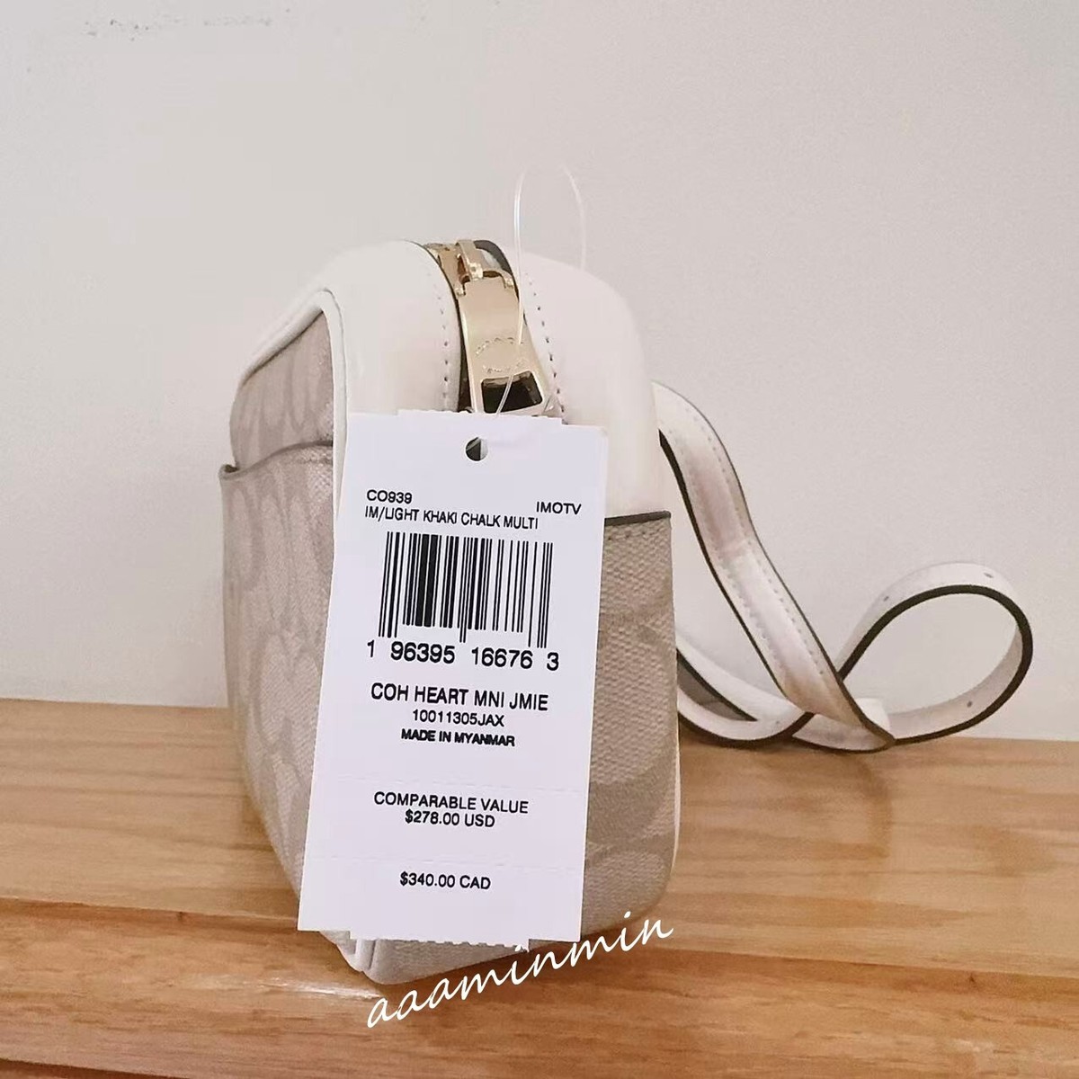 NWT COACH Mini Jamie Camera Bag Signature & Leather With Heart