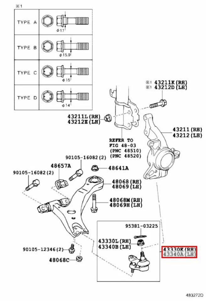 Toyota Lexus OEM CONJUNTO DE JUNTAS, BOLA INFERIOR, DELANTERA IZQUIERDA Y DERECHA para ES200/250/300h/350 Foto 3 de 4