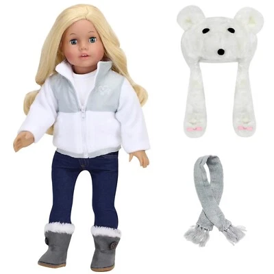 Doll Clothes 18" Jacket White Grey Fleece Hat Boots Scarf Sophia's Fits AG Dolls