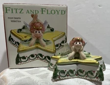 Fitz And Floyd Moonbeams Angel Lidded Trinket Box Star Shaped Holly Berry Xmas