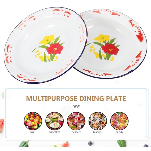 2pcs Enamelware Dinner Plates Metal Enamel Dish Camping Enamel Serving Tray - Picture 3 of 12