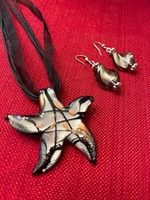 Pretty blown glass starfish necklace with matching earrings set: Starfish2" ear