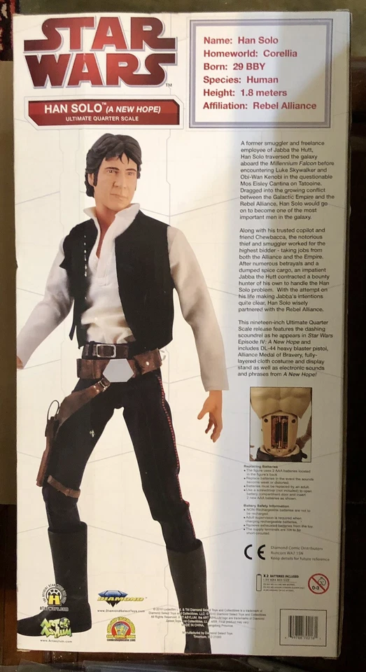 Han Solo (A New Hope) Ultimate Quarter Scale 19” Diamond Select 2010 nuevo en caja Foto 2 de 4
