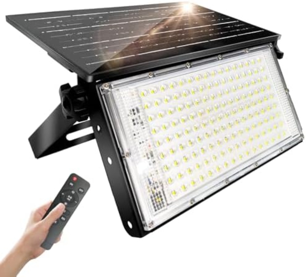 Luce Solare LED Esterno 100W, Lampada Solare da Esterno con Telecomando Dimmerab