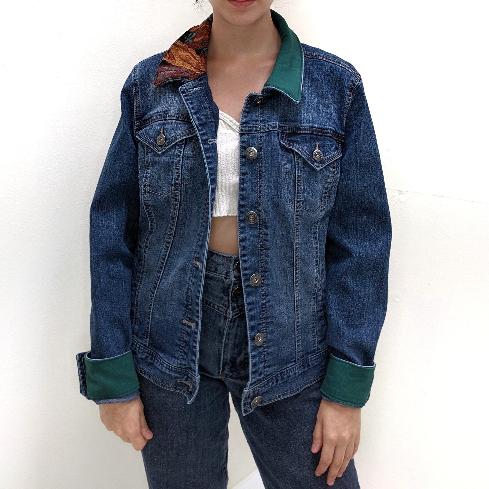Reworked  Autumn Fall Halloween Patchwork Denim J… - image 5