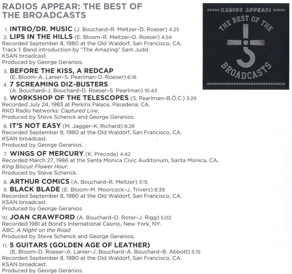 Blue Öyster Cult "Radios appear: The best of the broadcasts"! 13 Songs! Neue CD! - Bild 2 von 3