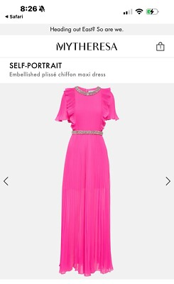 Self-Portrait 2024 Crystal Embellishment Pleated Chiffon Maxi Dress UK10  US8 | eBay