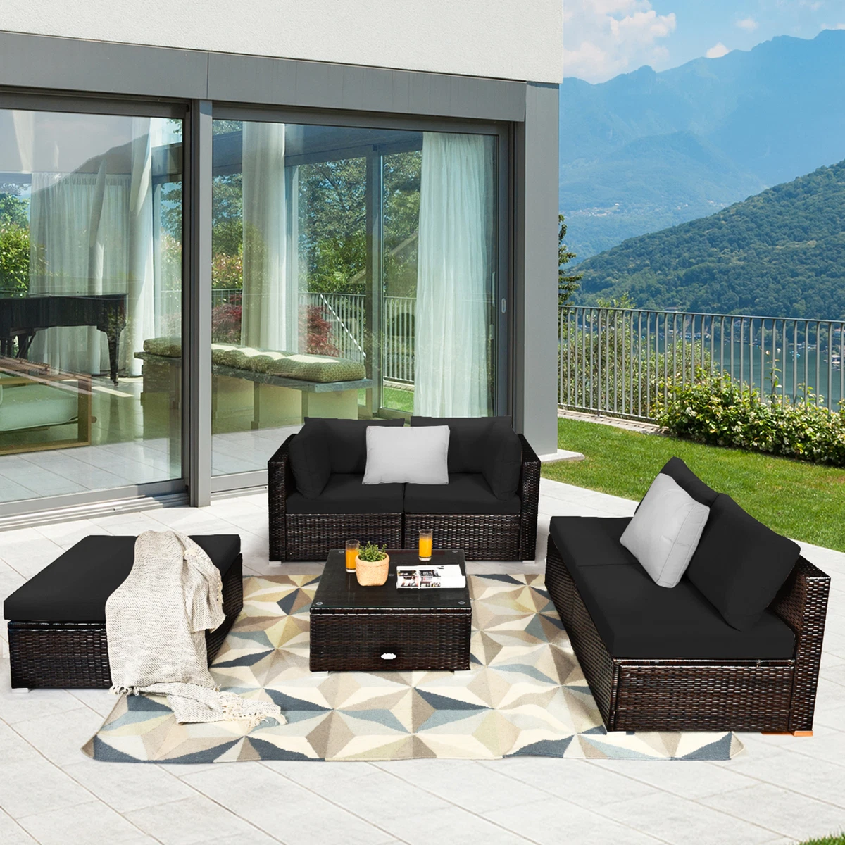 6PCS Rattan Patio Sectional Sofa Set Outdoor Furniture Set w