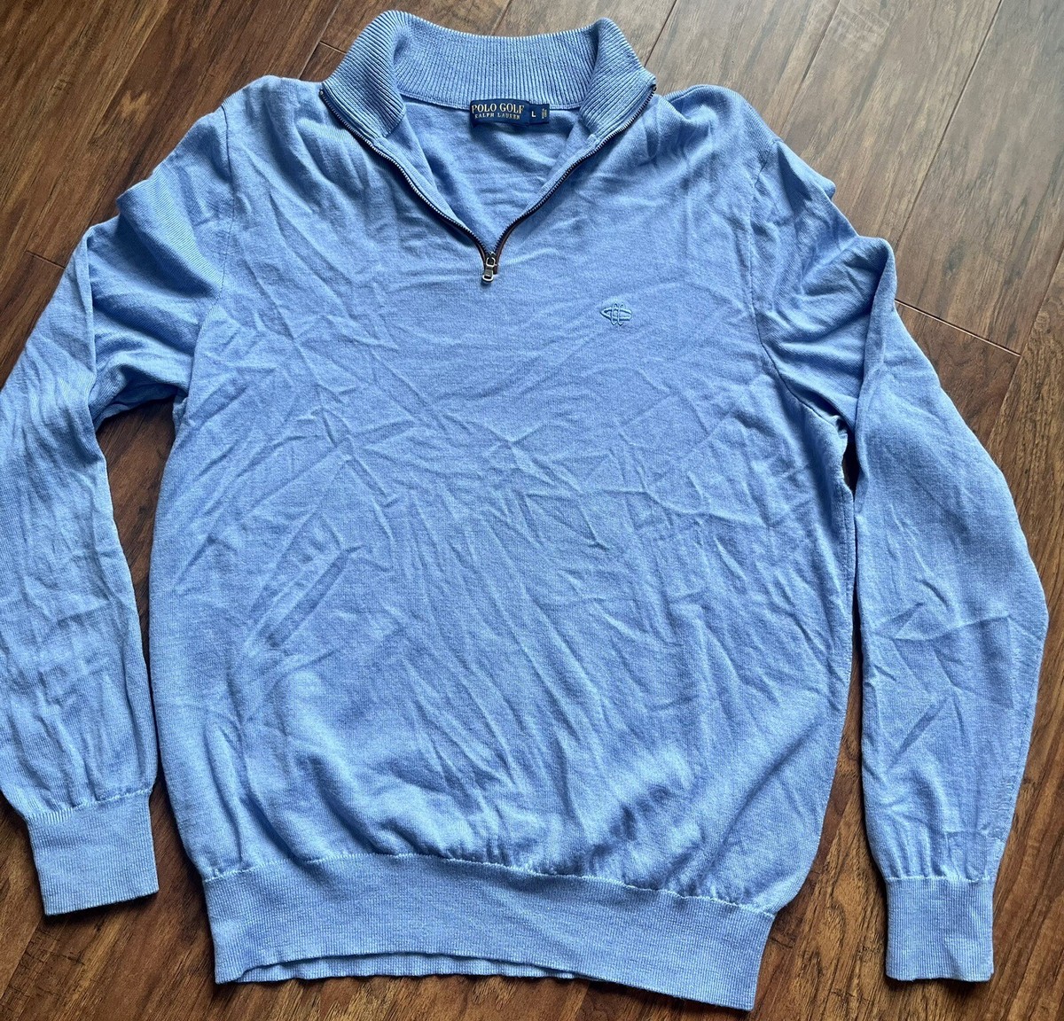 Ralph Lauren Polo Golf 100% Merino Wool Blue Mens Quarter Zip Sweater Size  Large