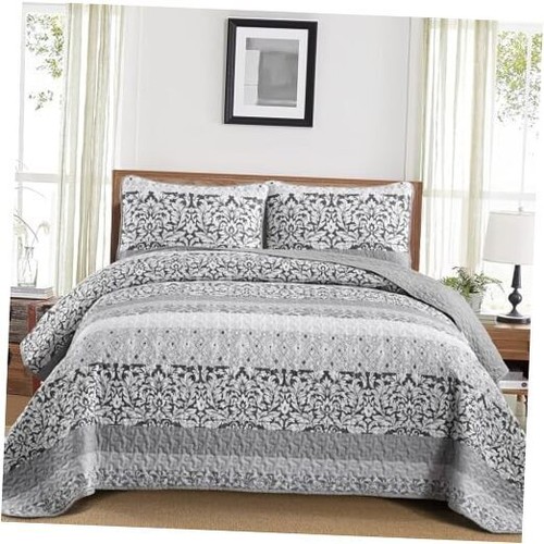 Gray Boho Quilt Set Size Dark Patchwork Striped Bedspread Coverlet