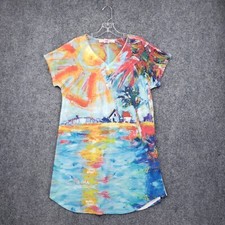 Leoma Lovegrove Dress Womens M Medium Art To Wear Tee V Neck Short Sleeve Artsy