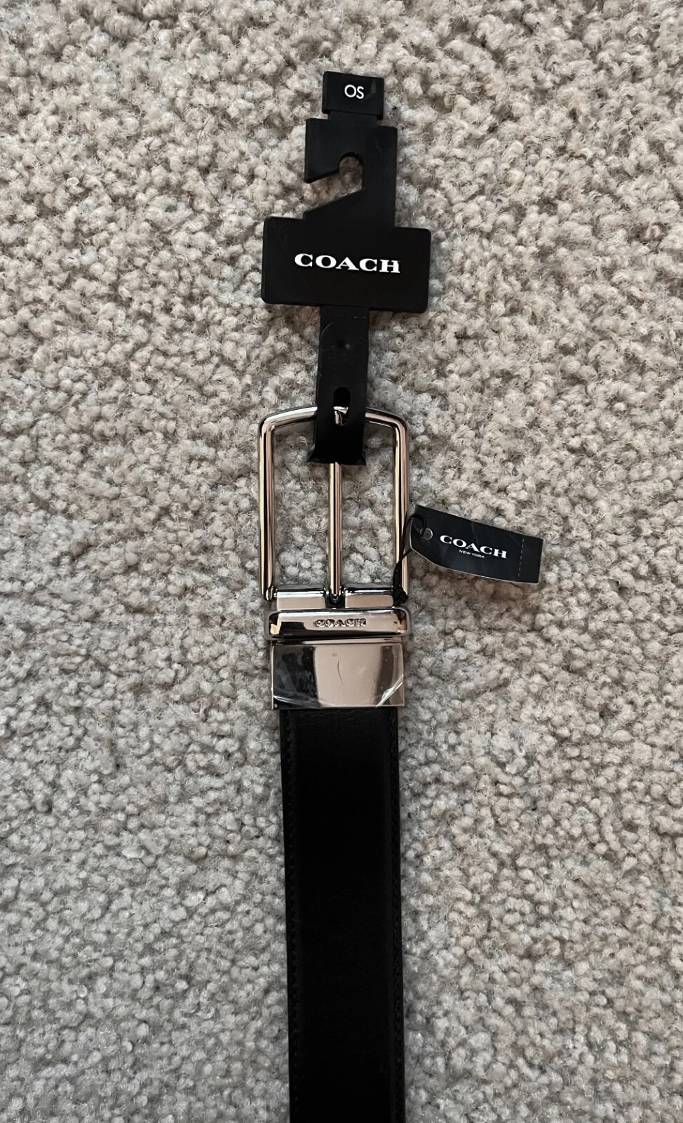Coach Cintura Abito Pelle Nera Nero Marrone Argento Hardware OS 42" Cintura Formale