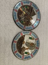 Lot of 2 Vintage Egyptian Etched Copper Brass  Art Decor 11”Hanging Plate Plates