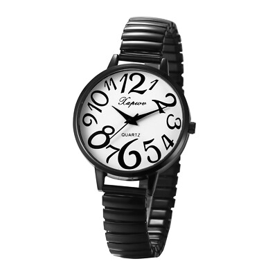Womens Elderly Super Large Number Dial Easy Read Stretch Band Quartz Wrist Watch