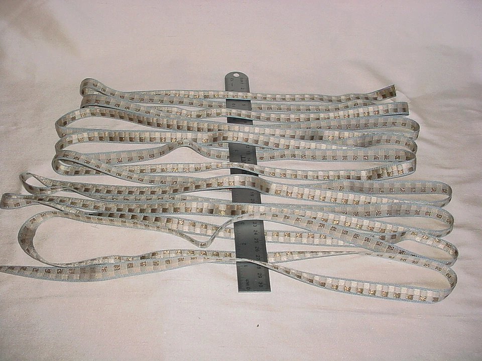 18Y Kravet Couture TA5338 Zambia Gimp Delta Aqua Gold Cinta Borde Borde Borde Foto 2 de 3