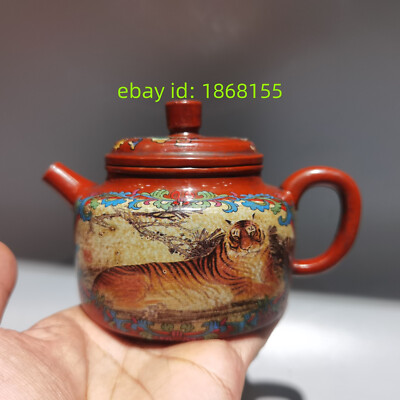 5.5  Yixing Zisha red clay painting tiger rabbit Kung Fu tea Exquisite teapot