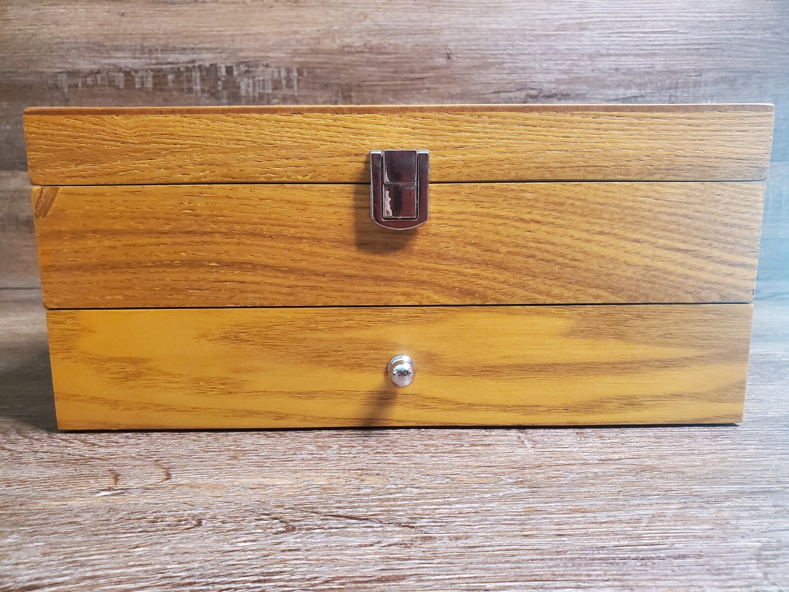 Elegant Yellow Wooden Jewelry Box with Mirror Lining Drawer Ring Holder and Pouch-image