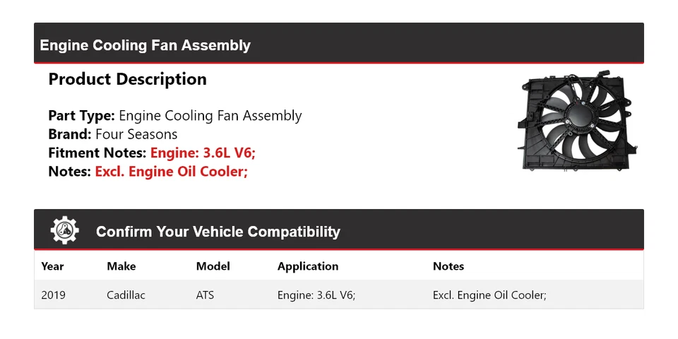 For 2019 Cadillac ATS 3.6L V6 Engine Cooling Fan Assembly 4 Seasons - Image 2 of 3