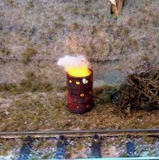 O GAUGE BURNING BARREL W/ FLICKERING LED LIGHT 1:48 SCALE On30  Over 250 Sold