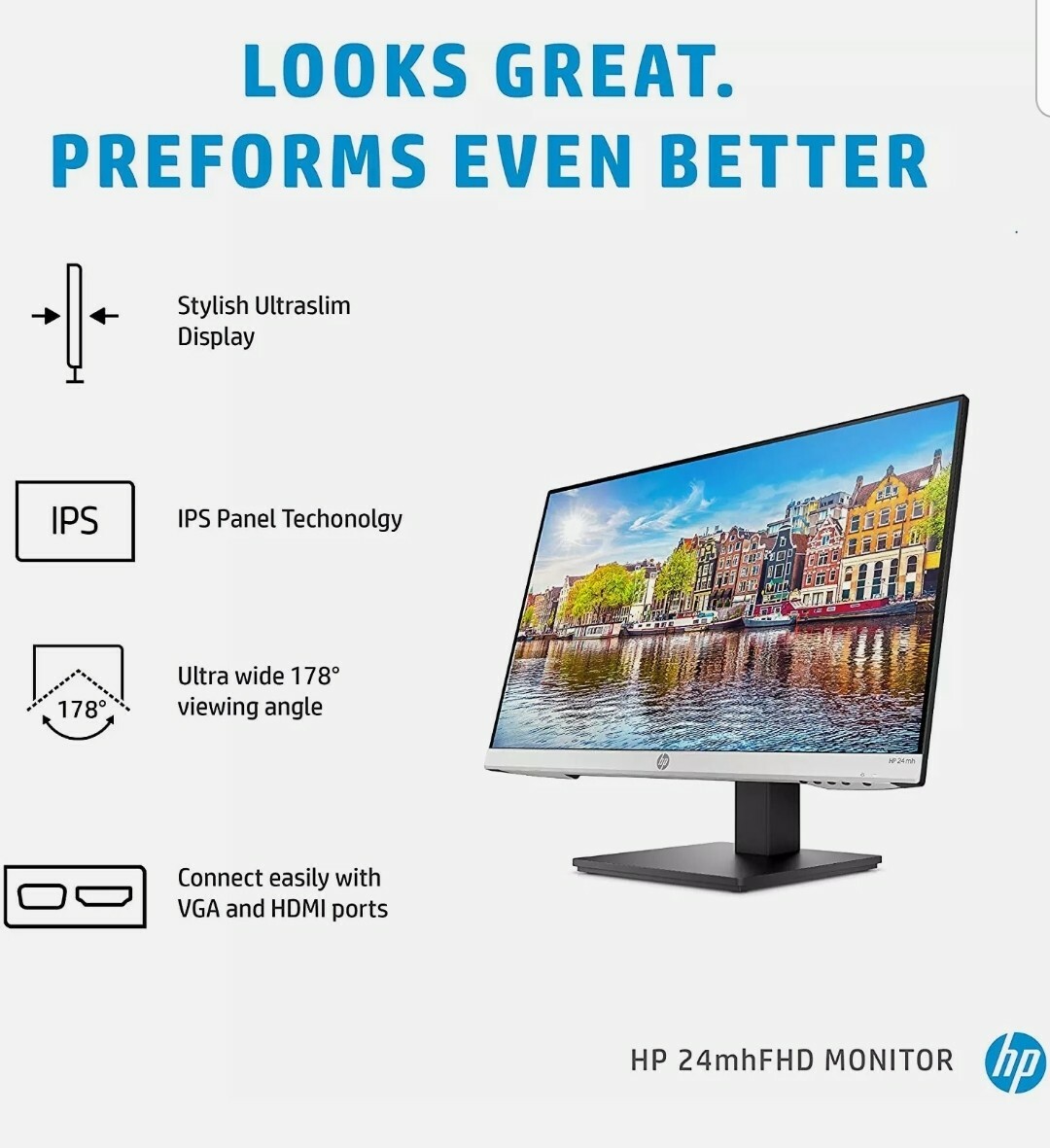 HP 24mh FHD Monitor - Computer Monitor with 23.8-Inch IPS Display