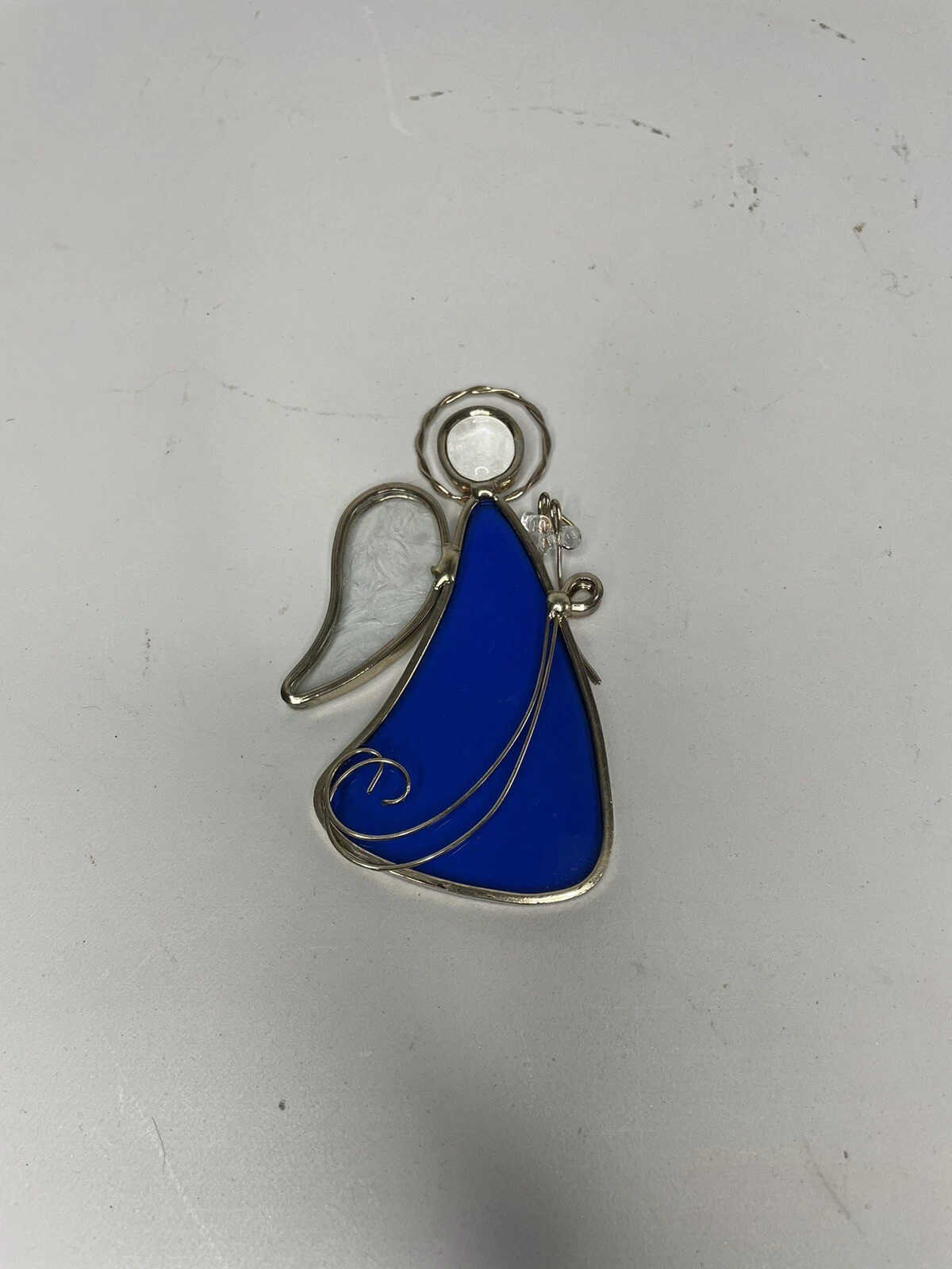 Stained Glass Angel With Flowers Window Decoration Suncatcher Blue And Gold