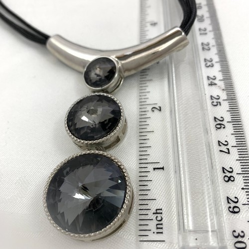 Fashion Necklace Slide Pendant Three (3) Large Rivoli Smokey Gray Glass Stones - Picture 5 of 8