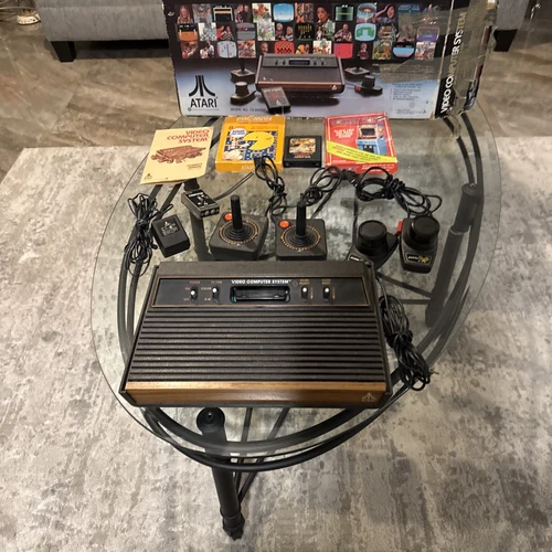 Atari Video  Computer System CX-2600 W/ Box 3Games Manual & Controllers Cables