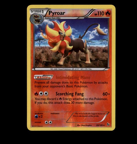 Pyroar 20/106 Rare Flashfire Pokemon Reverse Holo Lightly Played