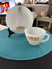 Vtg MCM Fire King Milk Glass Tulip Flower Cup & Saucer Set