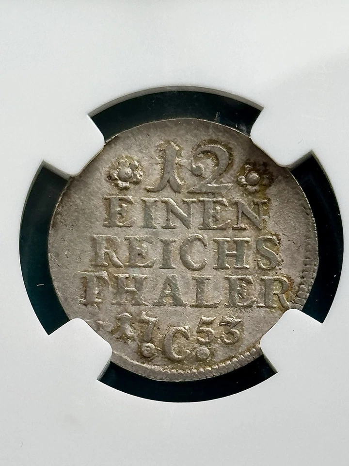 1753 C German States Prussia 1/12 Thaler | Friedrich II | NGC AU55 - Image 4 of 4