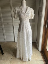 Vintage Handmade Swiss Dot Maxi Dress Empire Waist Cottagecore Prairie Puff Slev