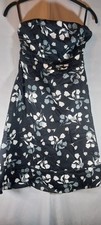 ROMY Black Floral Strapless Dress Size S Cotton Fit & Flare 