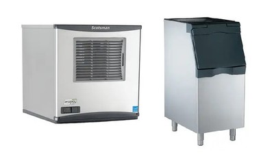 Scotsman 450lb Prodigy Flake Ice Machine Air Cool & 370lb 22'' Ice Bin
