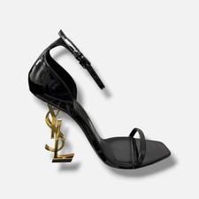Saint Laurent Womens Black Opyum YSL Patent Leather Sandal Shoe Size EU:40 US:10
