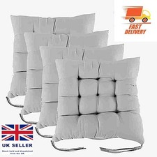 4 Pack Seat Pad Dining Room Garden Kitchen Chair Seat Cushions Tie On Plain UK