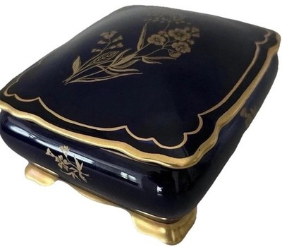 Lindner Kueps Bavaria Trinket Nox With Lid Echo Cobalt Blue Gold Gruser Vtg