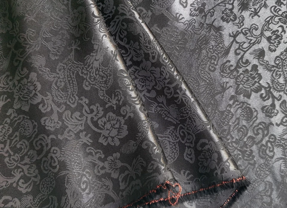 Tela de seda Charmeuse de diseño de dragón material satinado algodón brocado de 45"" de ancho Foto 3 de 4