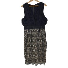 Boohoo Dress Womens 16 Black V Neck Sleeveless Lace Sheath Midi 134190