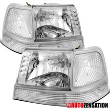 Fits 1998-2000 Ford Ranger Clear Headlights w/ LED+Corner Bumper Lamps Pair