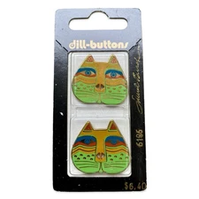 🌟 Rare Vintage Laurel Burch Cat Face Dill Buttons Green Yellow Blue Red #6186