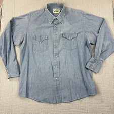 Vtg 1970s Woolrich Denim Pearl Snap Sz XL Rockabilly Western Retro Disco Shirt