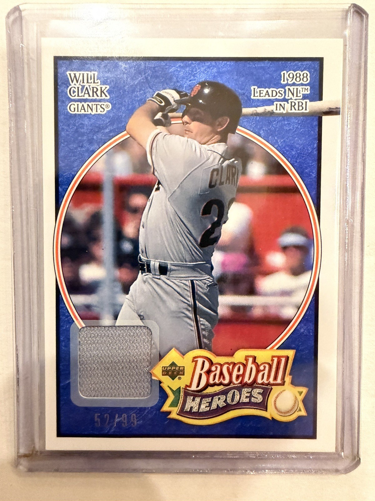 2005 Upper Deck Baseball Heroes Will Clark 52/99 Game Used Jersey Blue Giants