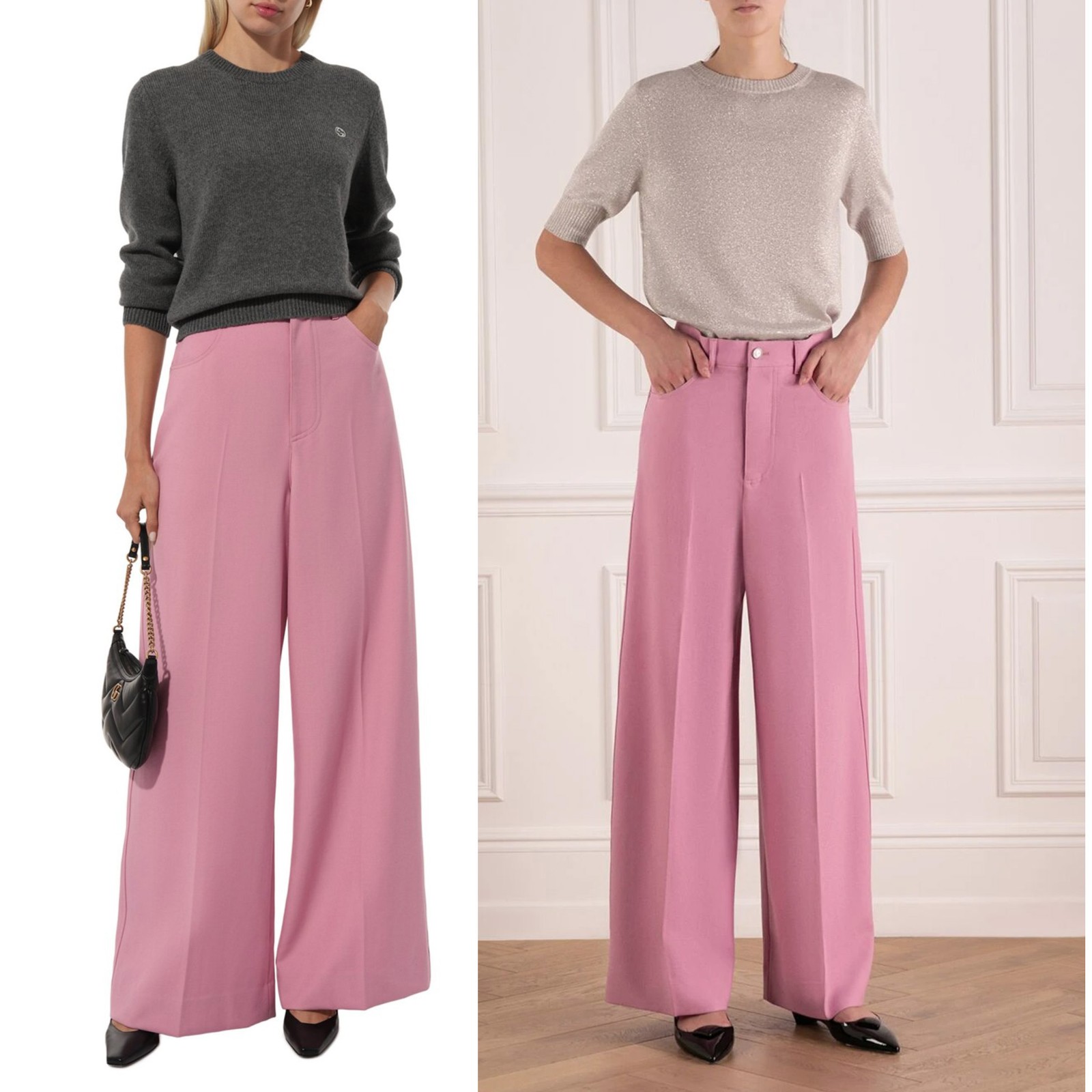 GUCCI PANTS WIDE FIT PINK WOOL PLEAT FRONT TROUSERS w LOGO BUTTON $1,600 38 2 thumbnail 18
